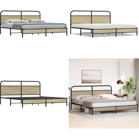vidaXL Metallbett ohne Matratze Sonoma-Eiche 180x200 cm