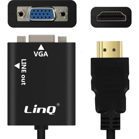 Câble Vidéo et Audio HDMI - LINQ - Mâle vers VGA Femelle - 6 cm - HD 1920x1080p - Jack 3.5mm (1/4)