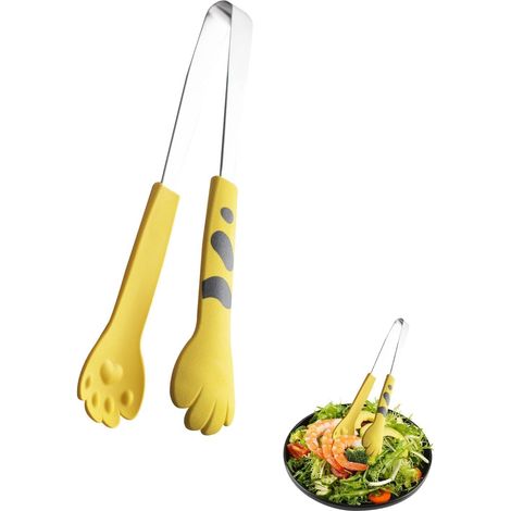 Pince de cuisine en forme de patte de chat mignonne pince de service en acier inoxydable petite pince à salade pince à pain pince à barbecue pince à nourriture, pince a sucre, pince bonbon (S-Jaune) (1/5)