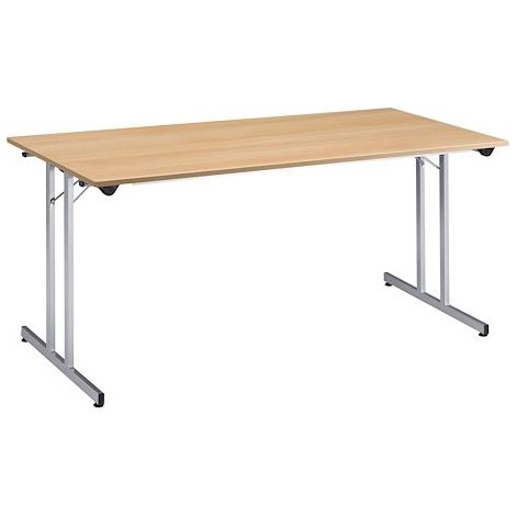 Table multi-usages pliante L 160 x P 80 cm - plateau chêne clair piètement aluminium - Maxiburo