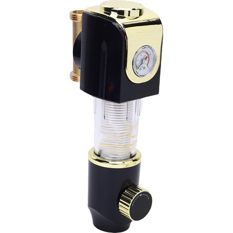 Filtre à Contre-courant, Filtre à Eau Domestique avec Réducteur de Pression, Préfiltre à Eau 1/2 Pouce avec Manomètre, Tamis en Acier Inoxydable 316L 40 μm, 8 T/h, Rinçag (1/5)