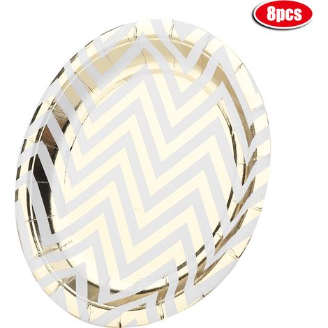Assiette En Papier Et Gobelet Jetable Rayure Or Vague Pour Fête Mariage Anniversaire Ensemble 57 Pièces (1/5)