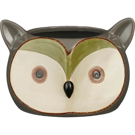 Portavaso decorativo en forma de búho gris 16.5 × 15 × 11 cm