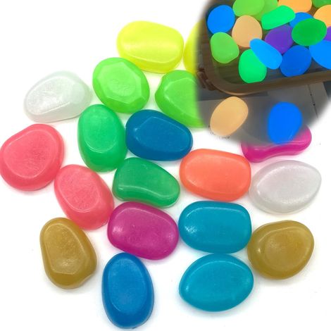 20 Pièces Pierre Lumineuse, Galet Fluorescent Résine 4.5CM, Décoration Jardin Aquarium Paysage