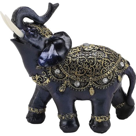 Figurine d'éléphant en résine, symbole de richesse et de chance Feng Shui, statue d'éléphant décorative pour la maison, cadeau de pendaison de crémaillère, bleu, taille L (1/5)