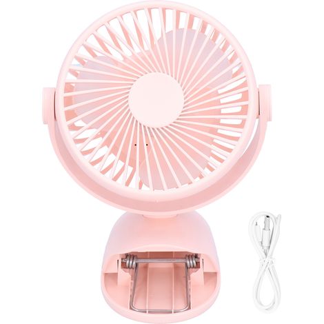 Ventilateur de bureau USB rechargeable 3 pales mini clip rose - Vent puissant 4 vitesses (1/5)