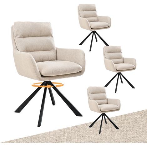 Bon Furni Tissu texturé Chaise de salle à manger Beige, Lot de 4, pivotante 360°, dossier segmenté, accoudoirs et pieds en métal robustes