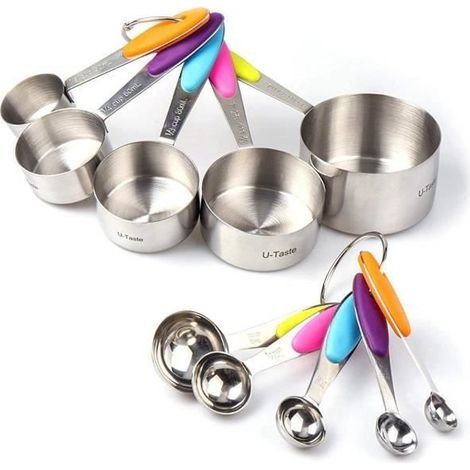 Cuillères doseuses Mesure Tasses Avec Poignées Acier Inoxydable Cuillère à Mesure Cuisine Mesure Cup (5 Tasses + 5 Cuillères)-Ywey (1/5)
