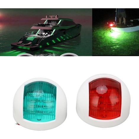 Paar runde, wasserdichte Seitenlicht-Signallampen, rote und grüne LED-Navigationswarnleuchten, 12 V (1/5)