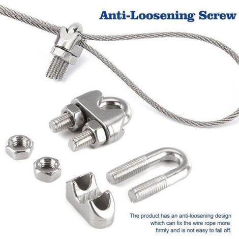 Serre Cable Inox 6mm,16 Pices Serre Cable Acier Attaches pour 6mm cbles mtalliques M6 Pince de Cble Mtallique U pinces en pour Cble (1/5)