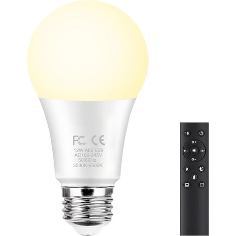 12W A60 ampoule intelligente avec une télécommande 2.4GHz,changement de couleur ampoule led, dimmable 2700-6500K,1000LM,base E27, Home Decor,1 télécommande et 1 ampoule (1/5)