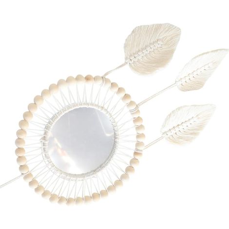 Miroir Mural Décoratif Bohème en Tissu Tissé Géométrique, Miroir Suspendu en Bois, Décor Maison, pour Salon Chambre Salle De Bain, Accessoire Mural Pratique Et Élégant (1/5)