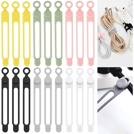 18 Piezas Bridas de Silicona Reutilizables Abrazaderas de Manguera Bridas de Silicona Bridas Giratorias Bridas de Cable Correa Organizadora para Cuerdas y Gestión de Cables (1/5)
