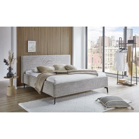 Meise Möbel Polsterbett Riva 160x200 cm  Doppelbett  Bettgestell  Kopfteil mit Keder  Webstoff Braun  Metallfuß schwarz (1/5)