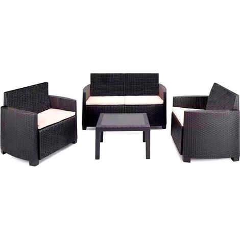 PROGARDEN tresillo arena antracita 4 piezas 8 cojines conjunto (1/2)