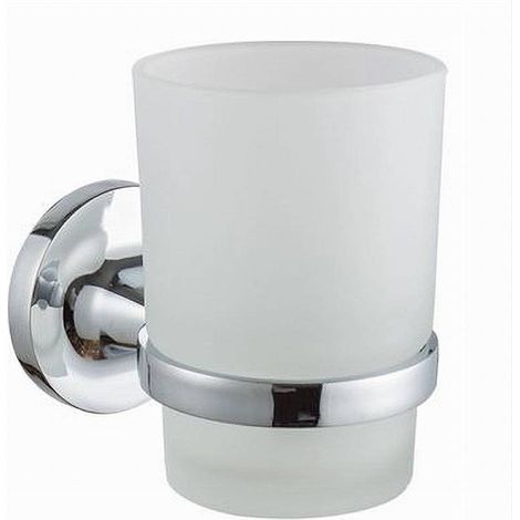 Cleafe - Bicchiere Porta Spazzolino Da Muro In Acciaio Vetro Satinato Arredo Bagno 79804 - (1/2)