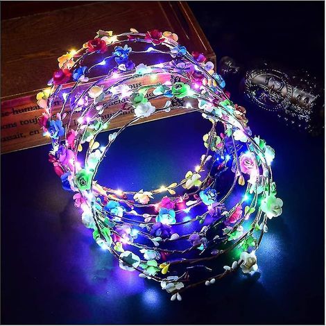 Couronne de fleurs LED Aumiss, serre-tête lumineux avec 7 fleurs scintillantes, diadème floral pour coiffure de fête, bandeau lumineux élégant (1/4)