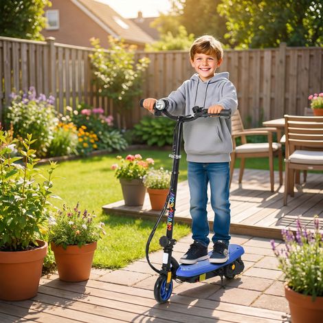 Patinete Eléctrico para Niños de 7-14 Años Plegable con Faro LED Rueda y Freno Velocidad Máxima de 12 km/h Azul (1/5)