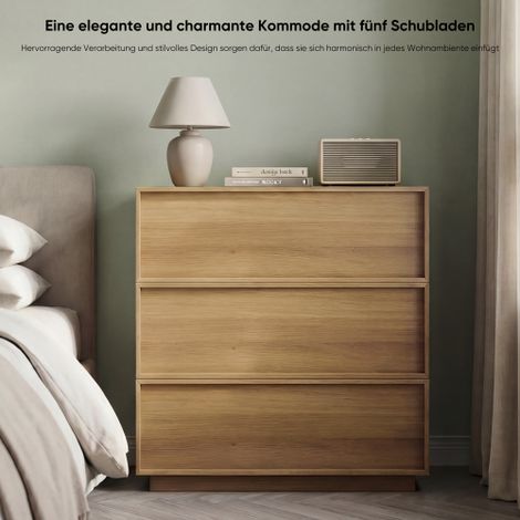 Commode à trois tiroirs, armoire/meuble de rangement moderne en bois, coiffeuse, idéale pour le salon, la chambre ou l'entrée, coloris chêne. (1/5)