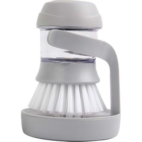 Brosse à Vaisselle avec Distributeur de Savon, Brosse de Cuisine avec Support, Brosse avec Réservoir Liquide Vaisselle, Brosse de Nettoyage pour Nettoyage de Poêles, Evier de Cuisine, Gris-Fei Yu (1/5)