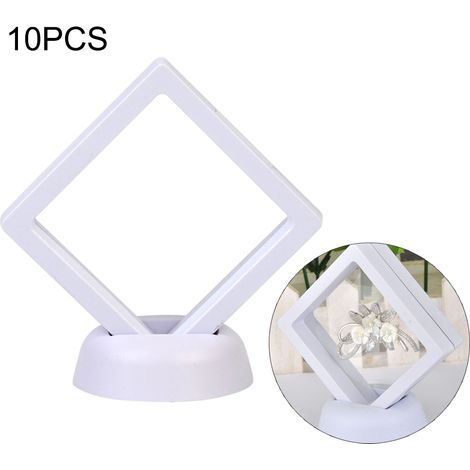 10 Cadres Flottants 3D Autoportants pour Bijoux, Pièces et Montres - 9x9cm Blanc - Présentation et Stockage Élégant (1/5)
