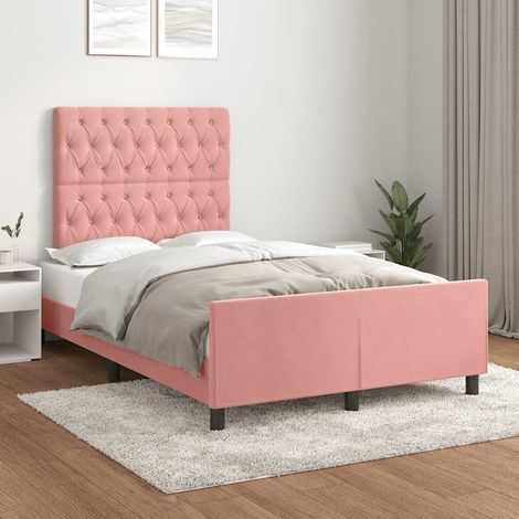 Cadre de lit 120 x 190 cm avec tête et pied de lit, velours rose, sans matelas - PANGIVO (1/5)