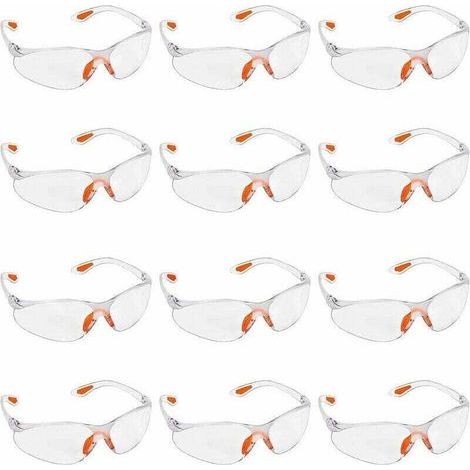 Lot de 12 Lunettes de Sécurité Transparentes - Lunettes de Protection avec Verres en Plastique, Pont-de-Nez et Embouts de Branches en Caoutchouc pour Plus de Confort - Lunette Transparente PPE (1/4)