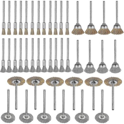 44-teiliges Mini-Drahtbürsten-Topfbürsten-Set aus Messing, Stahldraht, 1/8 Zoll (3 mm) für Werkzeuge, Polieren, Bu (1/5)
