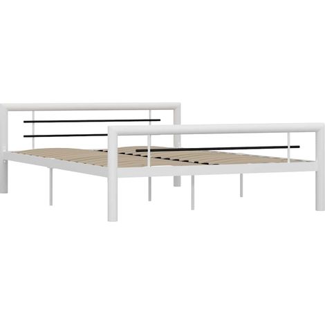Maison Exclusive - Cadre de lit sans matelas blanc et noir métal 160x200 cm (1/5)