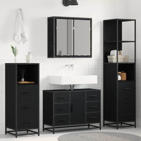 vidaXL Set di mobili per il bagno 4 pcs Rovere Nero Legno (1/5)