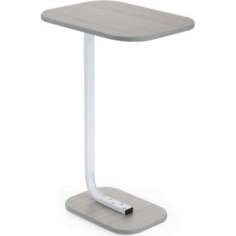 Table d’appoint - JUANIO - 39x28x55 cm - Blanc/effet bois - Structure métal - Forme C pratique (1/5)