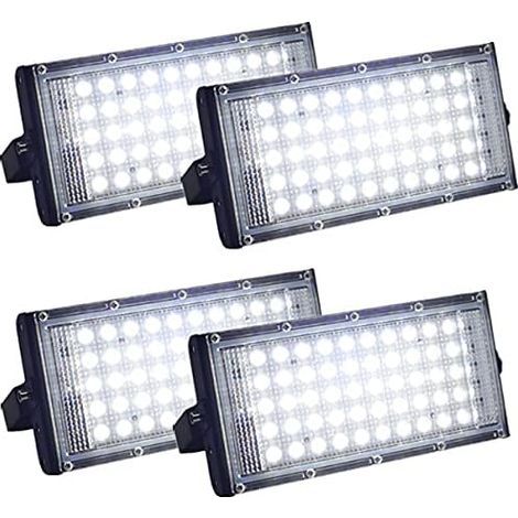 Lot de 4 projecteurs LED d'extérieur ultra lumineux IP66 étanche pour cour, garage, terrain de sport (50 W) (1/4)