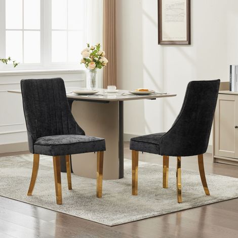 Stuhl Esszimmerstuhl hohe Lehne Chenille Schwarz OKMYHOME (1/5)