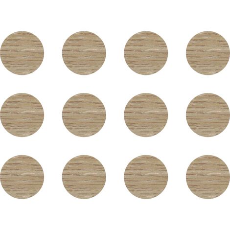 12x Cache vis adhésif autocollant diamètre 40mm protection bouchon trou obturateur meuble table chaise maison, Chêne bardolino (1/4)
