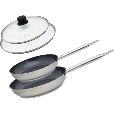 Set de 2 Poêles 24 et 28 cm céramique sans PFAS et 2 couvercles en verre Profi Therm Platinum Elo (1/5)