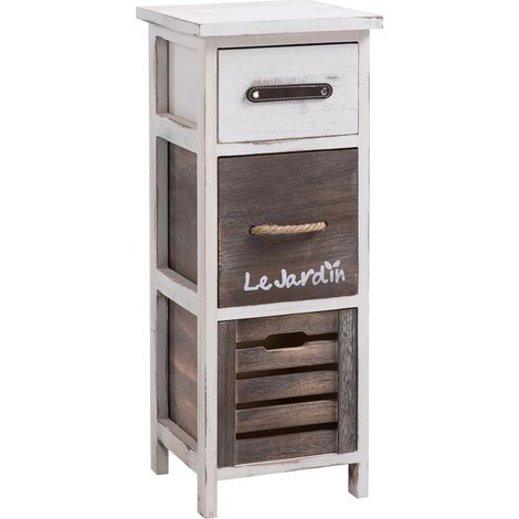 Idimex – Chiffonnier shabby chic 3 tiroirs en bois paulownia lasuré blanc – Dimensions 64 x 25 x 25 cm – Meuble de rangement décoratif (1/4)