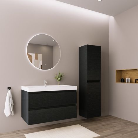 LOMAZOO Ensemble de meubles de salle de bains, chêne noir, 80 cm