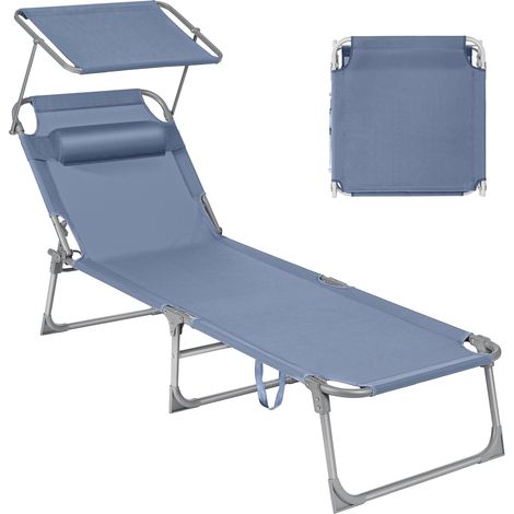 Songmics – Transat pliable avec pare-soleil – Dossier réglable sur 4 positions – Dimensions 193 x 53 x 29 cm – Capacité 150 kg – Tissu respirant bleu