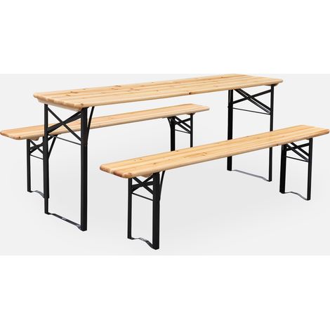 Mesa de madera y 2 bancos plegables para 6 personas (1/5)