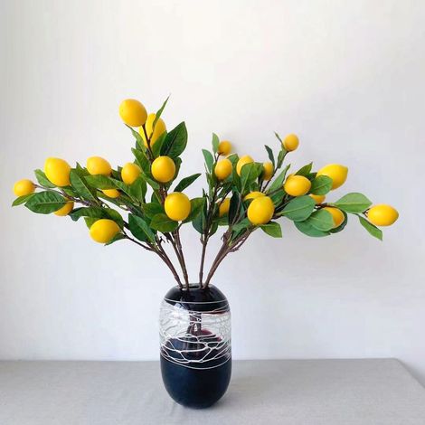 Branche de citronnier artificielle de 65 cm, citron jaune, longues branches et feuilles vertes, plante décorative pour salon. (1/5)