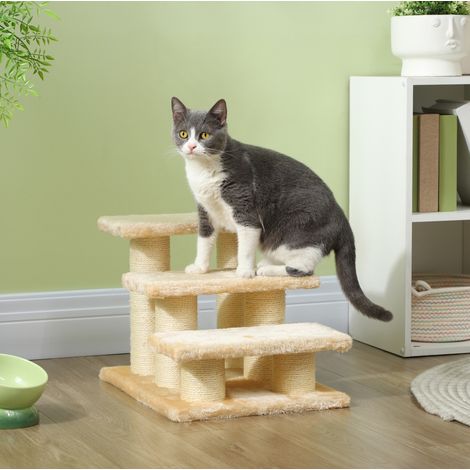 Scala tiragraffi per gatti anziani 46x35,5x34 cm beige in pannelli di legno - MEUBLIV (1/5)