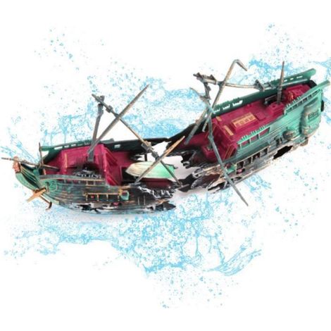 Ornement d'épave de bateau pour aquarium en plastique - Décoration de paysage de réservoir de poissons (1/4)