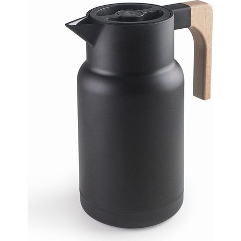 LACOR Caraffa Thermo Wood Black, Thermos per Liquidi, Mantiene Freddo e Caldo, Polipropilene, Doppia Parete con Strato di Vetro all'Interno, Tappo Isolante, Capacità, 1 L, Nero, 62598 (1/5)