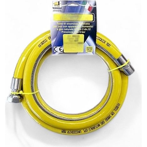Tubo flessibile gas in acciaio con guaina di protezione in pvc gialla M/F per cucina - 150 cm