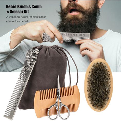 Kit de Soins Barbe Complet avec Brosse Double Face, Peigne et Ciseaux de Toilette (1/5)