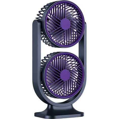 Ventilateur de Bureau Double Tête, Rechargeable USB Ventilateur de Table Avec 5 Vitesses et Lumière,Mini Ventilateur Portable (1/5)
