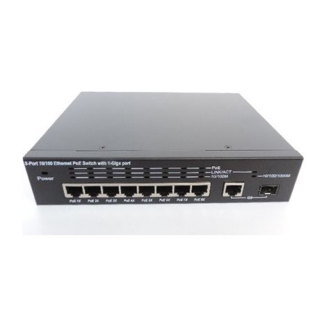 Switch reseau à 9 ports RJ45 (8 POE 10/100 Mbps 112W max + 1 port 10/100/1000 Mbps + 1 port SFP COMELIT IPSWP009B
