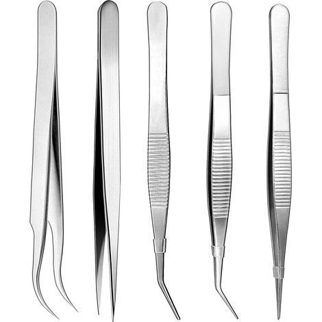 5 Pince De Précision, Acier Inoxydable, Pointes Rondes Et Incurvées, Pour Modélisme, Cuisine, Couture (1/5)