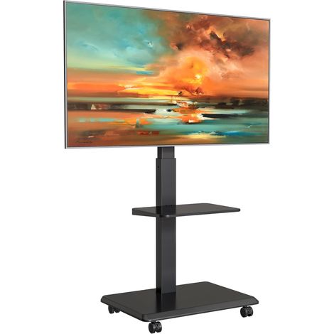 TV Stand on Wheels Steel for 37-75 Inch TVs up to 50 kg, Adjustable Height Adjustable TV Stand with Shelf, Mobile TV Stand with Hidden Cable Management, VESA 600 x 400 mm (1/5)