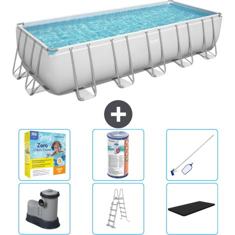 Piscine Rectangulaire Bestway Power Steel - 640 x 274 x 132 - Grise - Comprend des Accessoires CB36 (1/4)